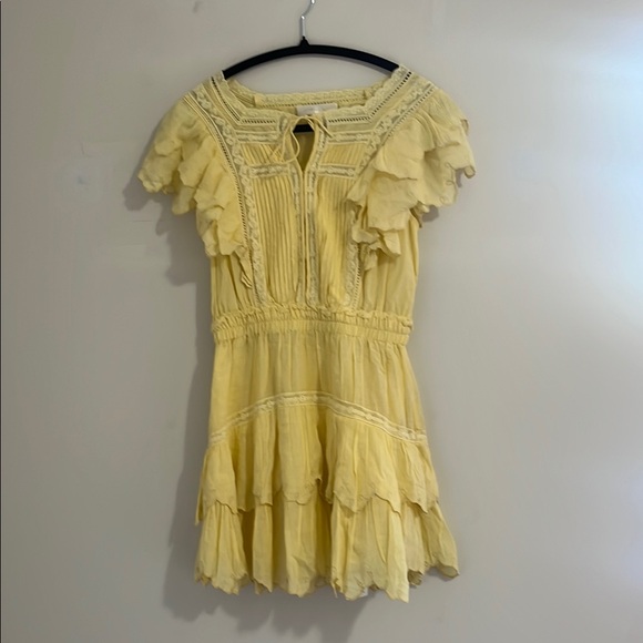 LOVESHACKFANCY Darryl Flutter Sleeve Butter Yellow Ruffled Mini Dress - Picture 10 of 16